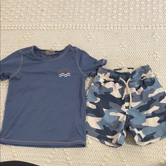 MILES THE LABEL | Kids toddler Blue Camo Swim Set with swim shorts & rash guard - Picture 1 of 3